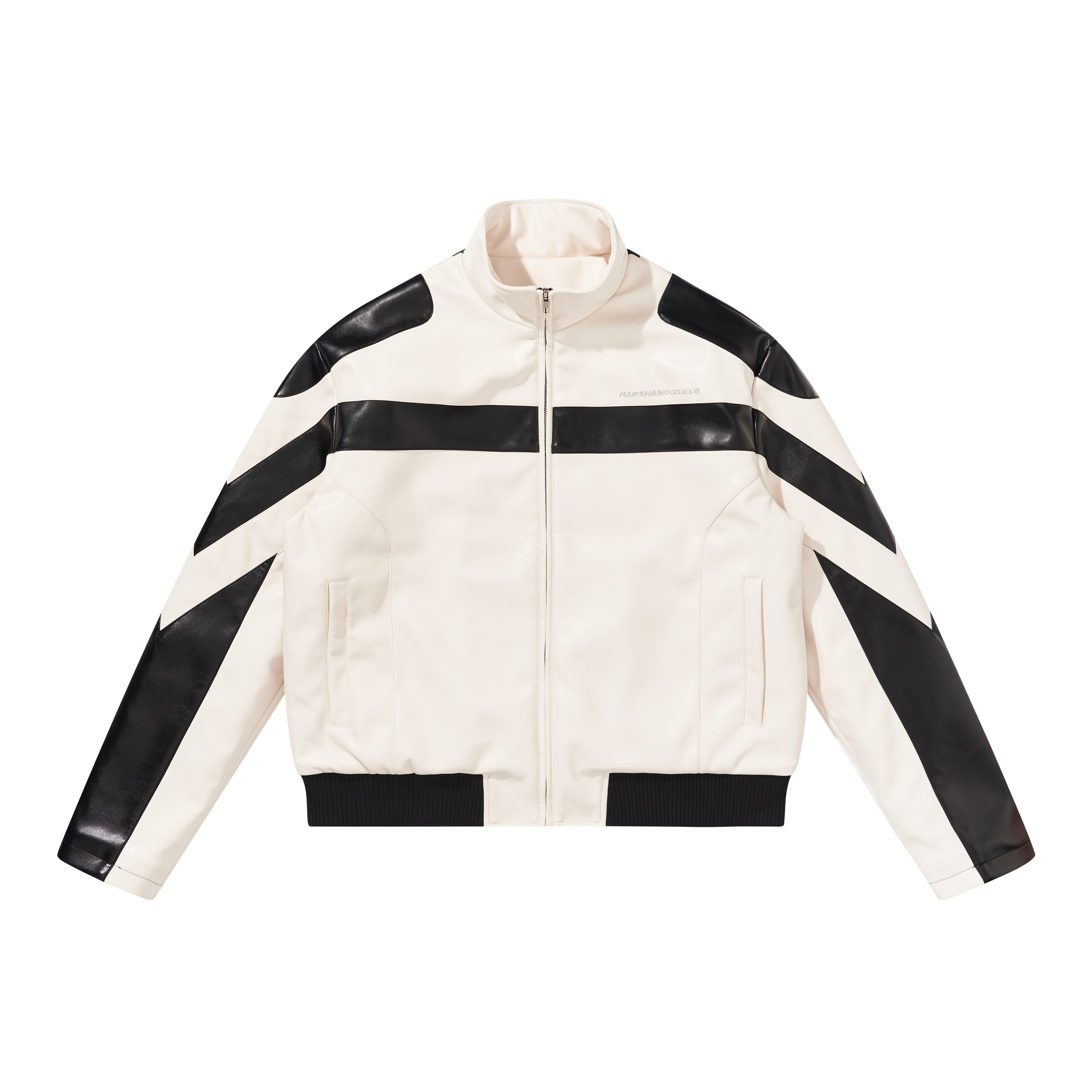 HARSH AND CRUEL White Embroidered Racing Biker Jacket Unisex HZ233050467