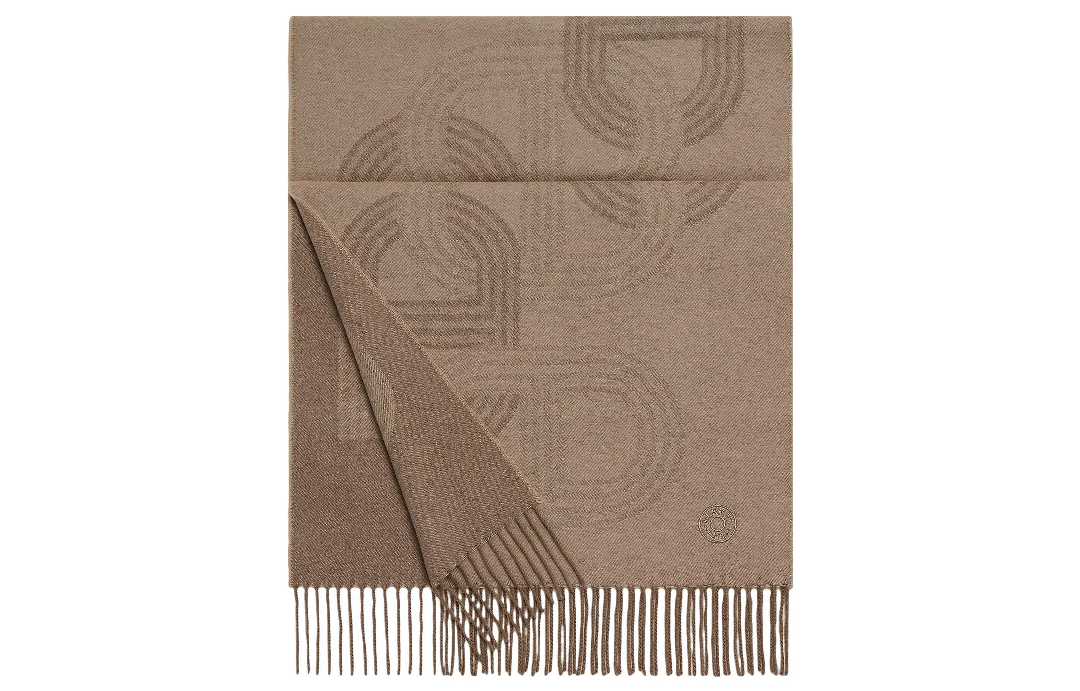 HERMES 24 Faubourg Racetrack Fringe Cashmere Scarf Unisex H392684T 03