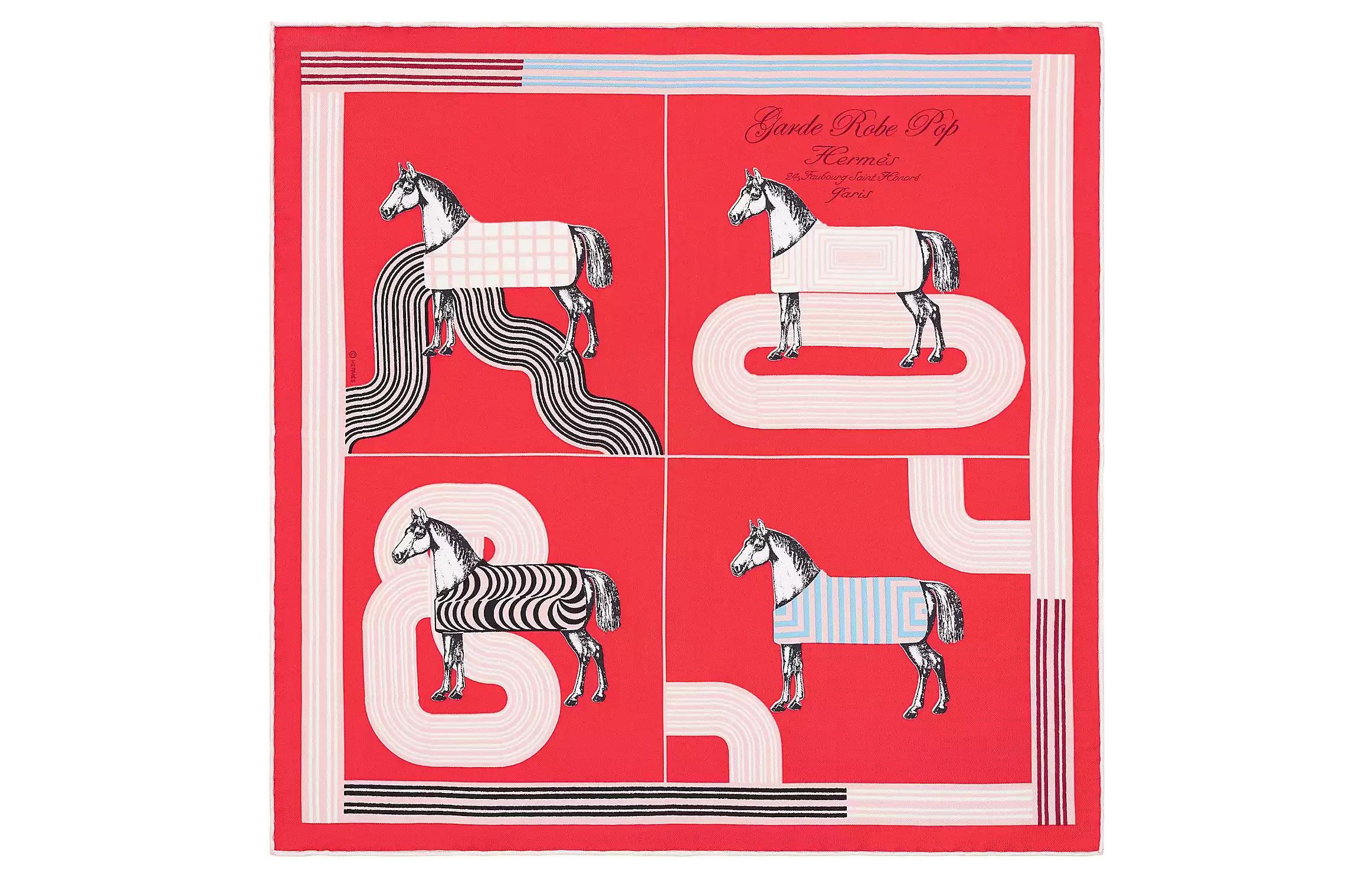 HERMES 45cm Silk Scarf Pop Style Horse Details Red/Pink/Black H893888S-04