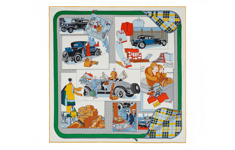 HERMES 70 Series Car Pattern Green Silk Scarf Unisex H981902S-04 圖 2