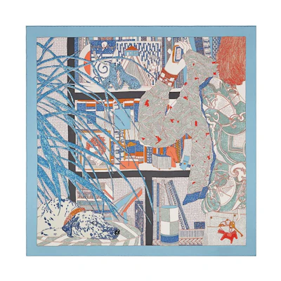 Hermes 70cm Silk Scarf Blue - A Maison Des Carrés Collection. H983781S-10