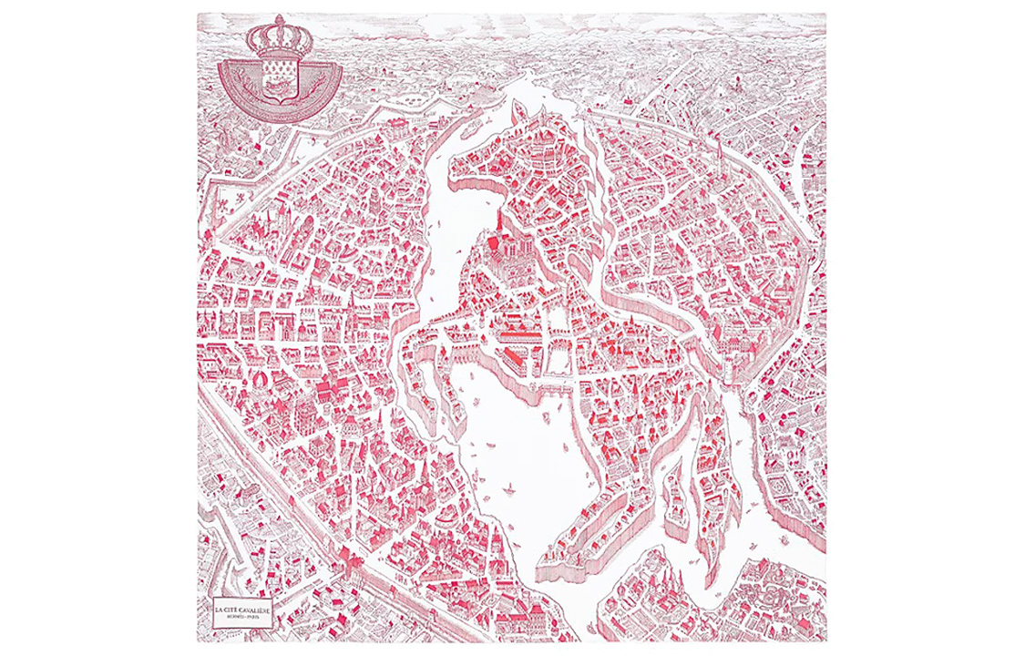 HERMES 90cm Silk Scarf Red White City of Galloping Horses H003373S-09