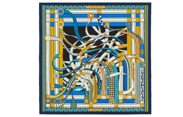 HERMES 90x90 Silk Scarf Circular Rotation Blue H003516S-14