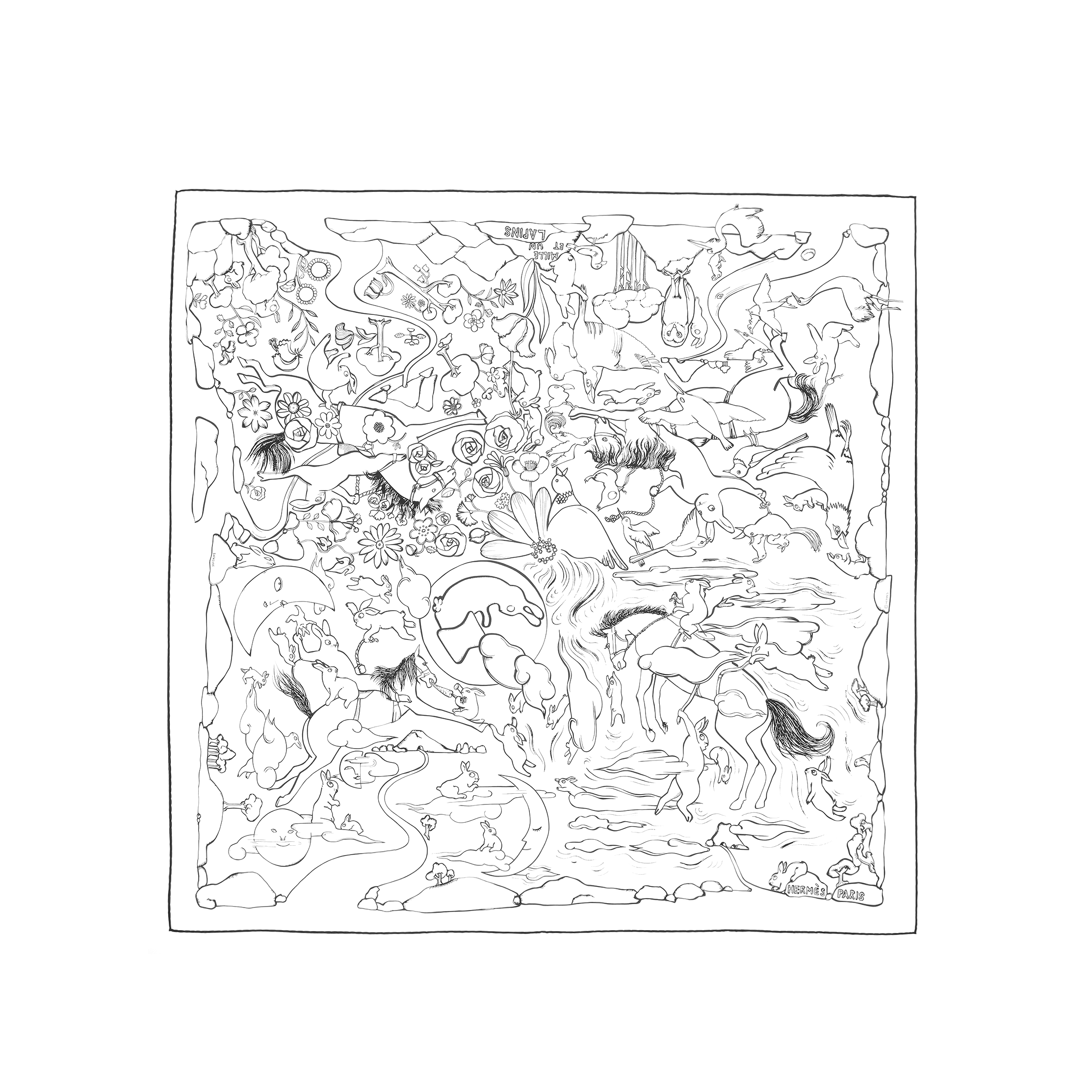 HERMES "1001 Rabbits" Pattern White Silk Scarf Unisex Couple Edition H004007S-23 圖 2