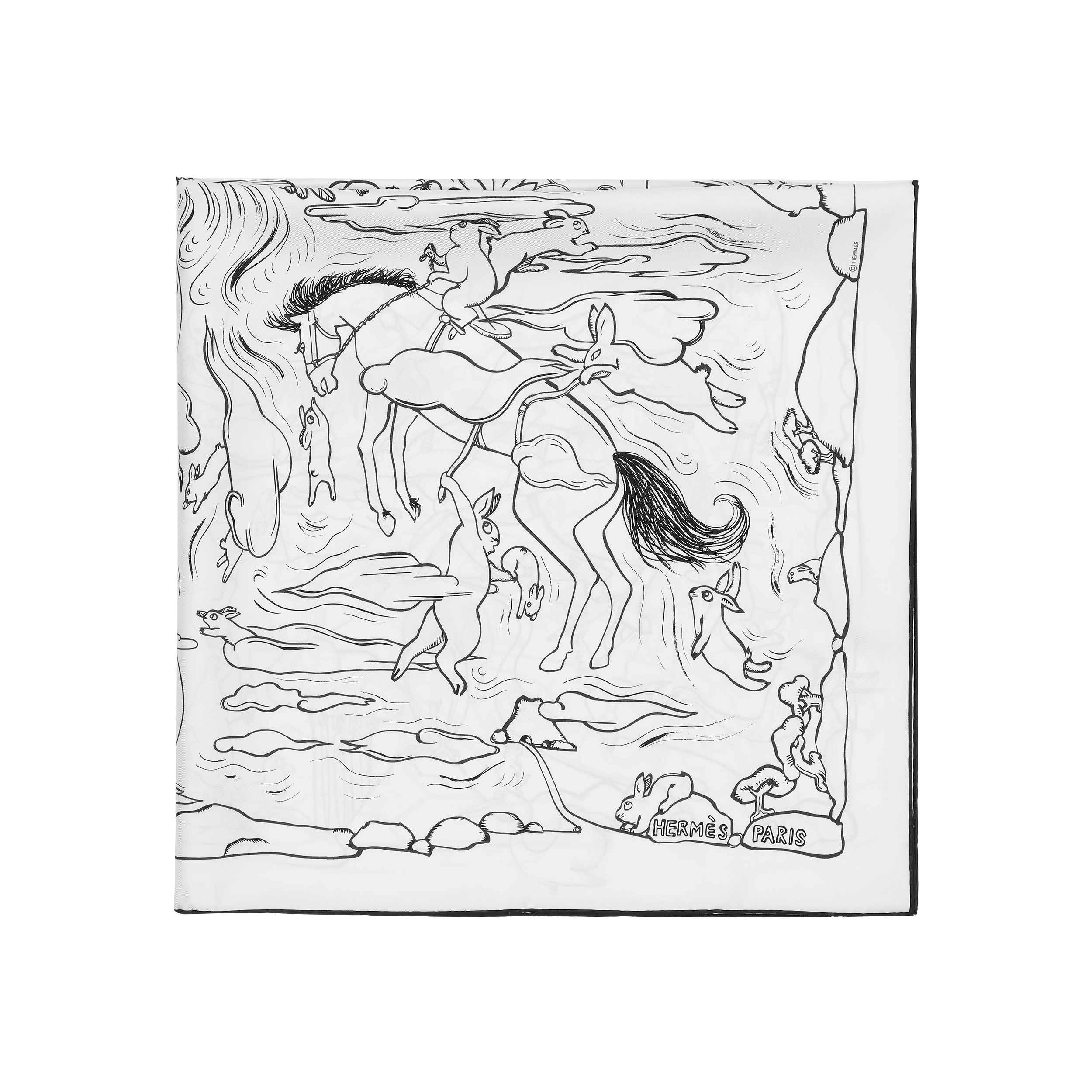 HERMES "1001 Rabbits" Pattern White Silk Scarf Unisex Couple Edition H004007S-23 圖 3