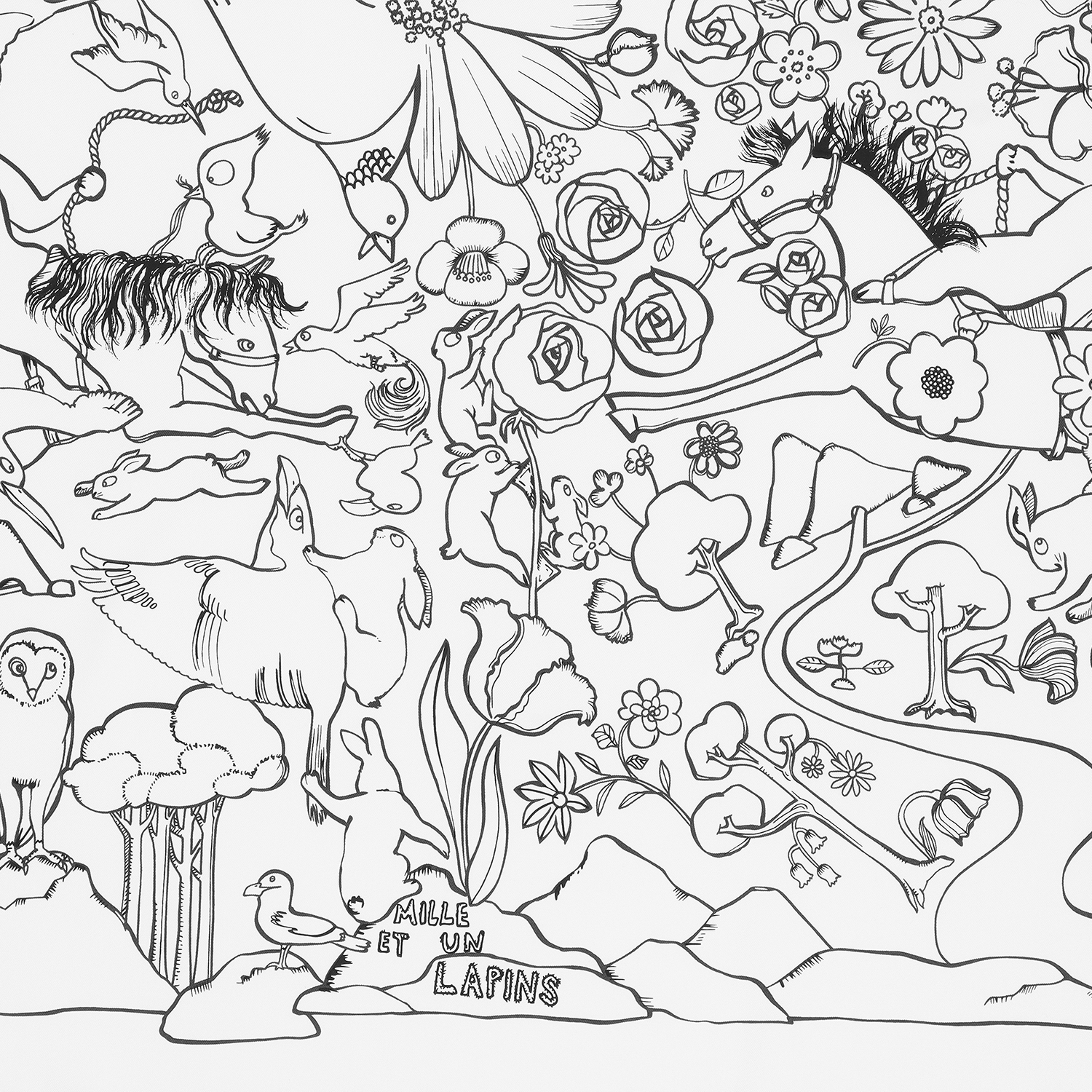 HERMES "1001 Rabbits" Pattern White Silk Scarf Unisex Couple Edition H004007S-23 圖 4