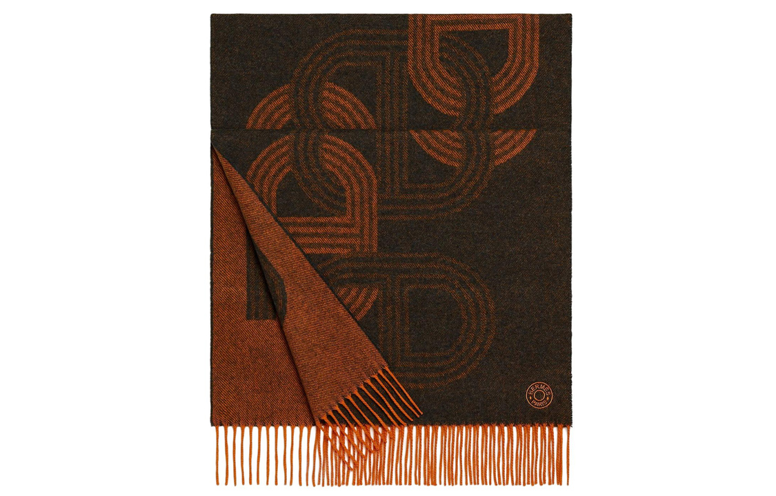 HERMES  24 Speedway Print Fringe Cashmere Scarf in Orange. H392684T-04 圖 2