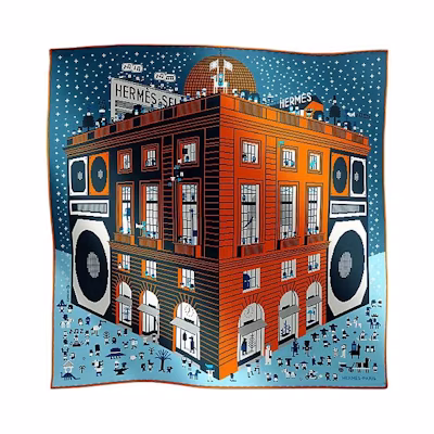 HERMES Architectural Print Silk Scarf Multicolor H803808Tv07