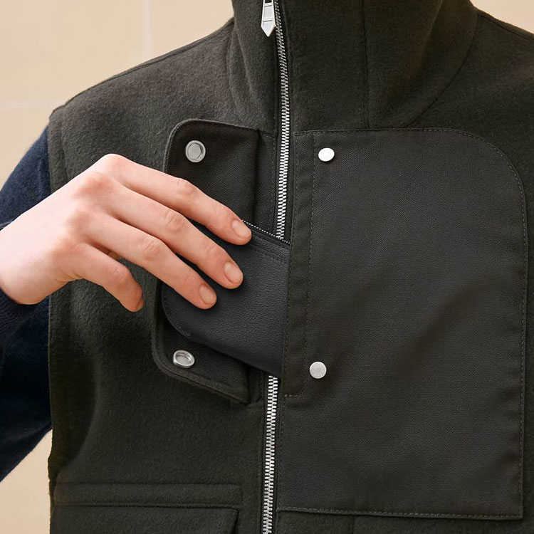 Details for HERMES  Army Green Solid Color Zip-Up Stand Collar Vest FW24 H462100HB11