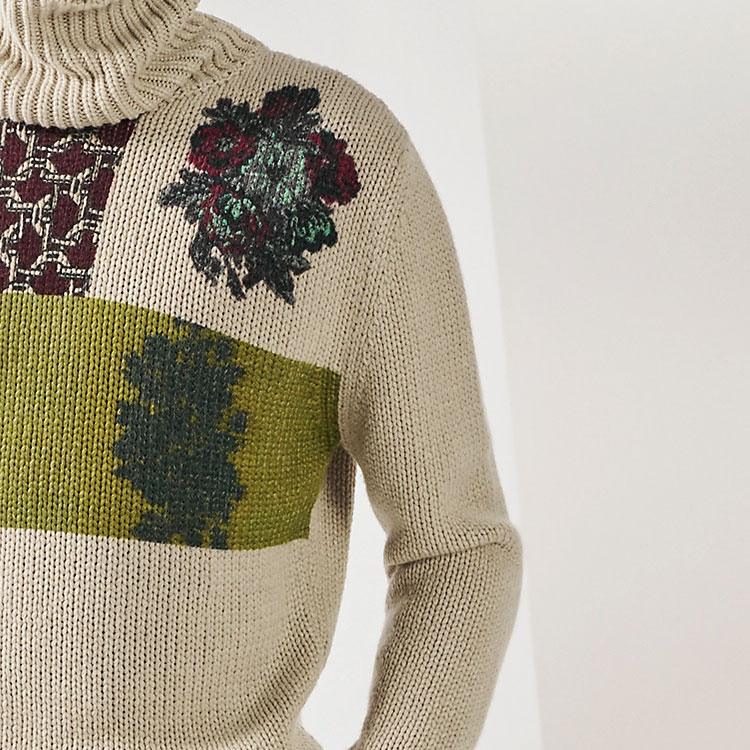 Details for HERMÈS Suéter de Cuello Alto Beige Floral Intarsia de Manga Larga. H365120HA38