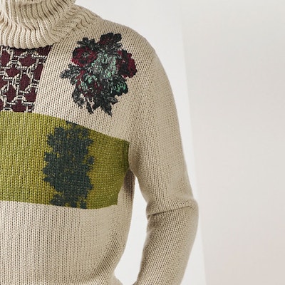 HERMES Beige Faded Floral Intarsia Turtleneck Sweater Long Sleeve. H365120HA38 Details for HERMES Beige Faded Floral Intarsia Turtleneck Sweater Long Sleeve. H365120HA38