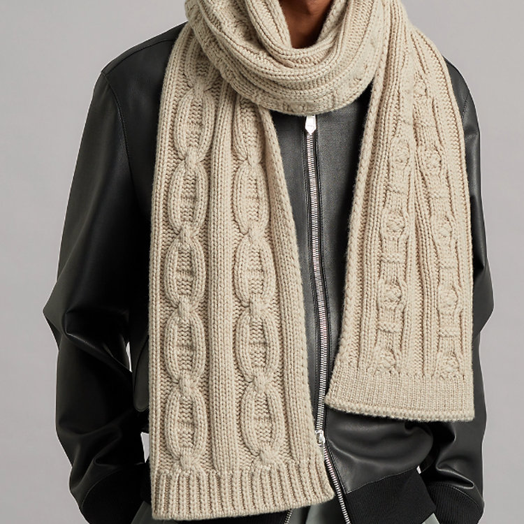HERMES  Beige Knit Wool Scarf - Warm and Comfortable. H393762T-09 圖 3