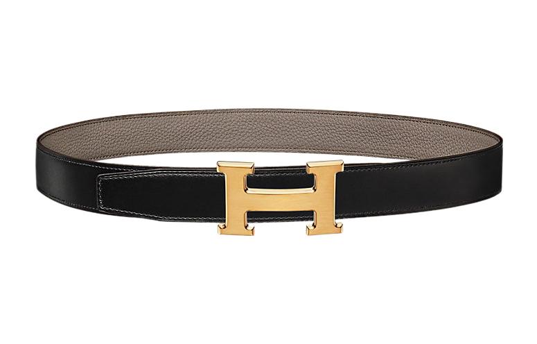 HERMES  Belt Togo Leather Matte Gold Buckle Black/Grey 3.2cm Width H064544CK05-H073967CAAA090