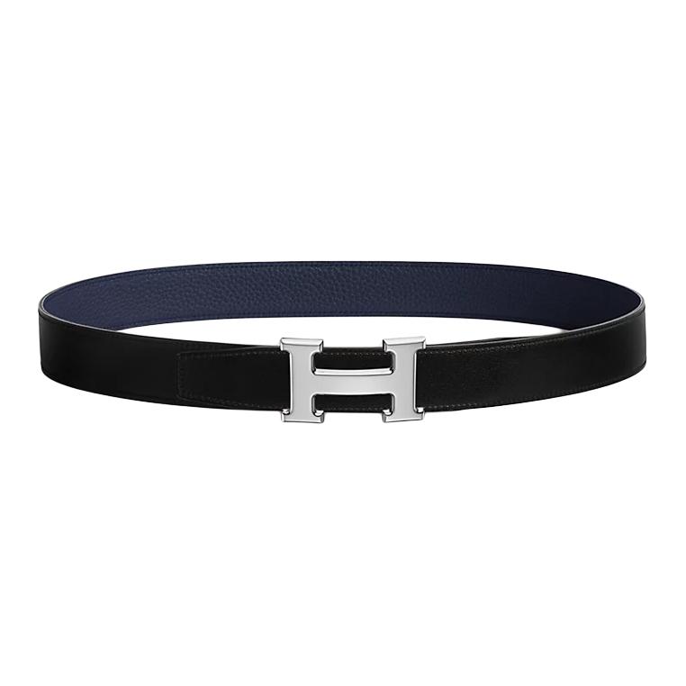 HERMES  Black/Blue Leather Belt Brass Buckle 3.2CM Adjustable Strap H073967CAAU075 圖 2