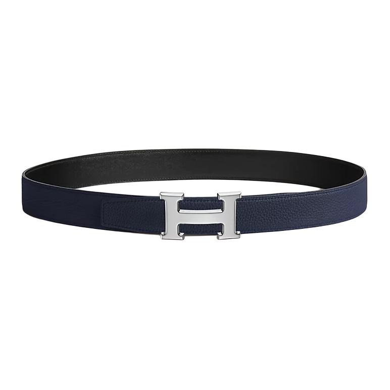 HERMES  Black/Blue Leather Belt Brass Buckle 3.2CM Adjustable Strap H073967CAAU075 圖 3