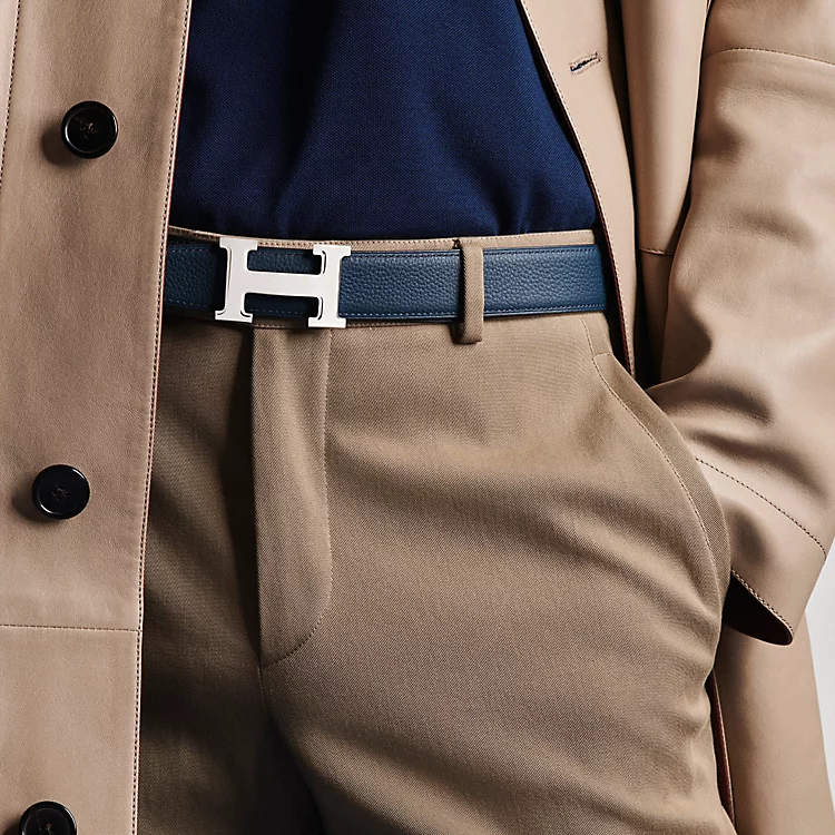 HERMES  Black/Blue Leather Belt Brass Buckle 3.2CM Adjustable Strap H073967CAAU075 圖 4