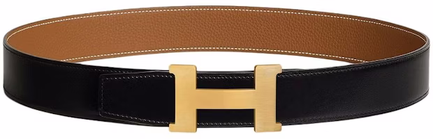 HERMES Black/Brown Togo Leather Belt with Gold Buckle 3.8cm Width. H074562CUZ3-H077971CAAA085 HERMES Black/Brown Togo Leather Belt with Gold Buckle 3.8cm Width. H074562CUZ3-H077971CAAA085