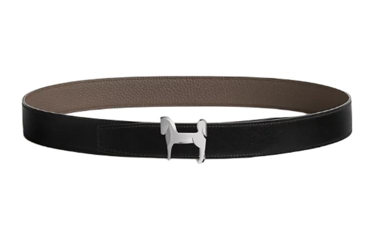 HERMES  Black Calfskin Leather Belt with Horse-Shaped Smooth Buckle 3.2CM H081753CIJ3H073967CAAC075