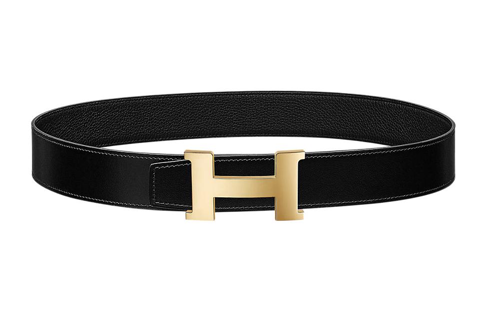 HERMES  Black Calfskin Leather Belt with Iconic Buckle, 3.8cm Wide. H074562CP2K-H077971CAAF