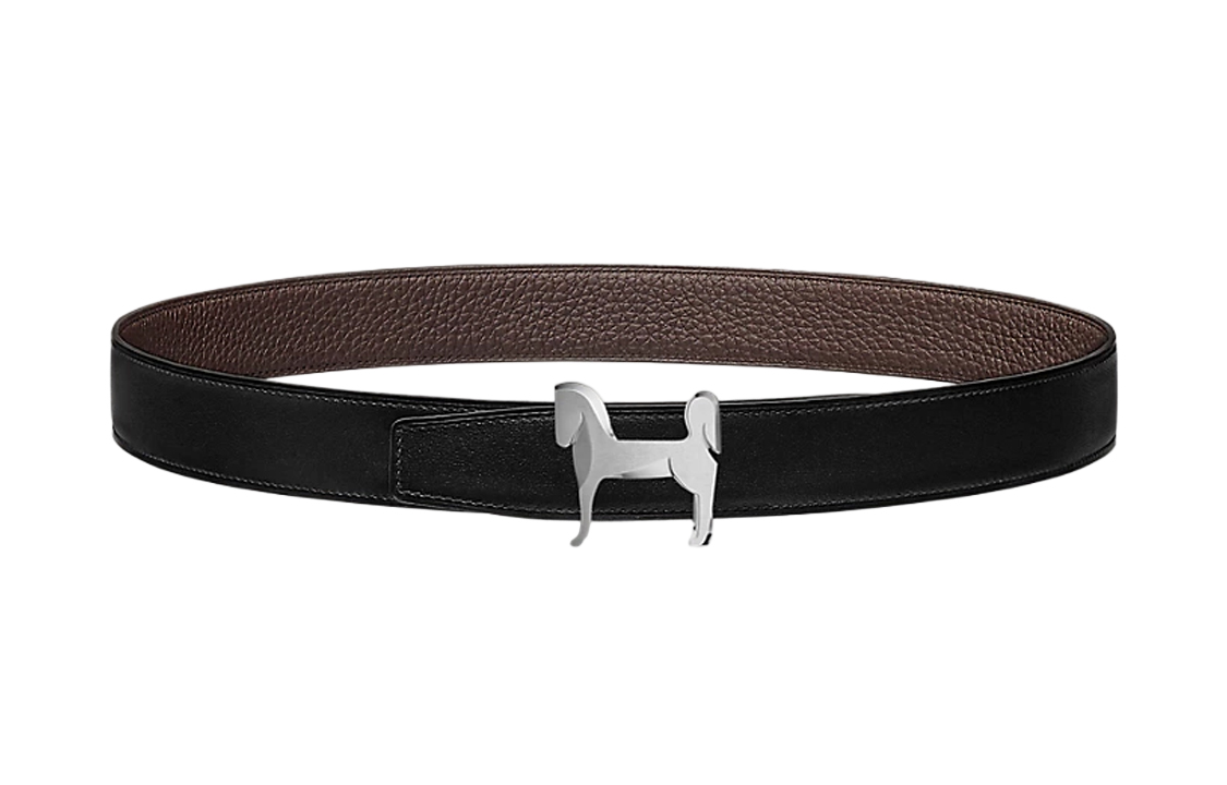 HERMES  Black Calfskin Reversible Belt with Silver Buckle, 3.2cm Wide. H081753CIJ3-H073967CAAB095