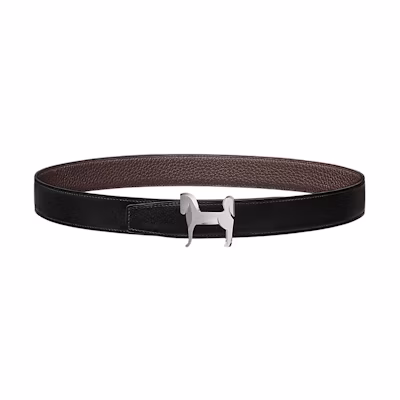 HERMES Black Calfskin Reversible Belt with Silver Buckle, 3.2cm Wide. H081753CIJ3-H073967CAAB095