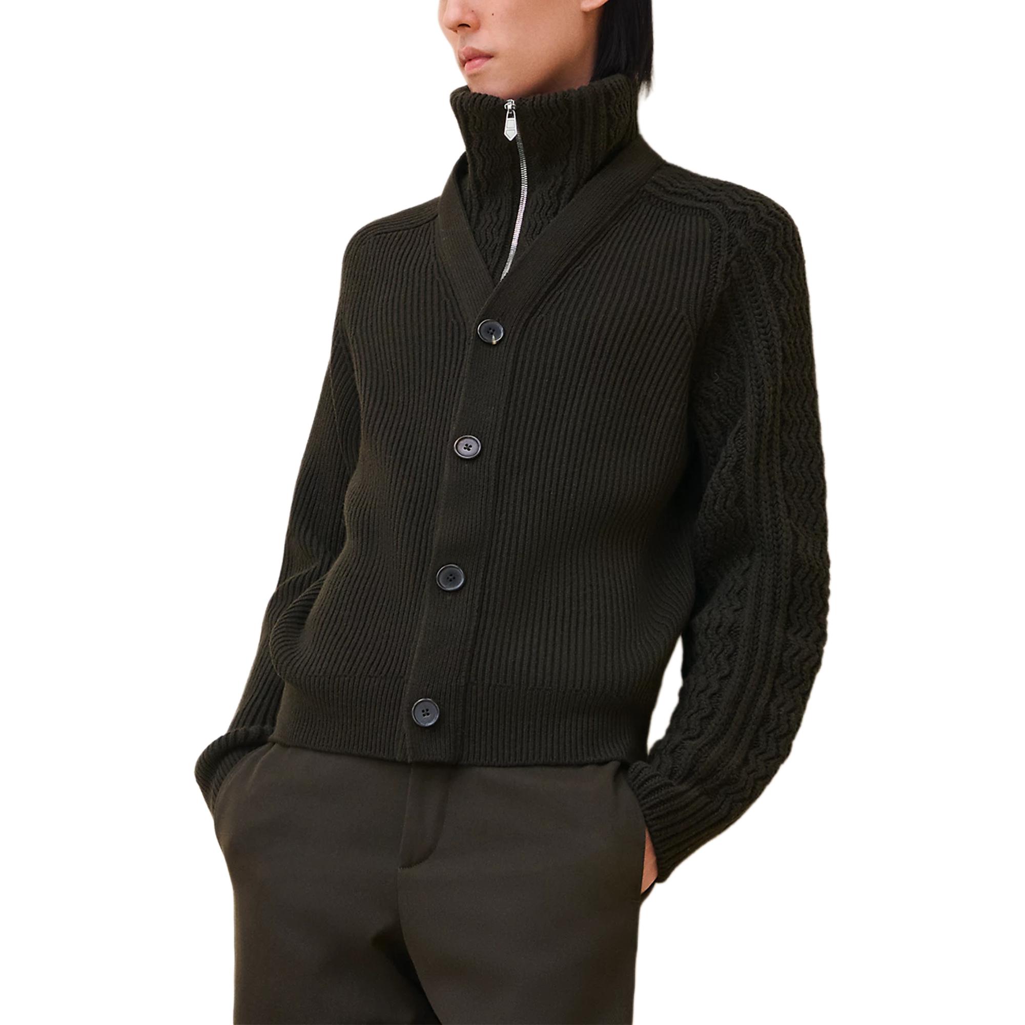 HERMES  Black Cashmere Long-Sleeve Zip-Up Sweater. H467290HA11