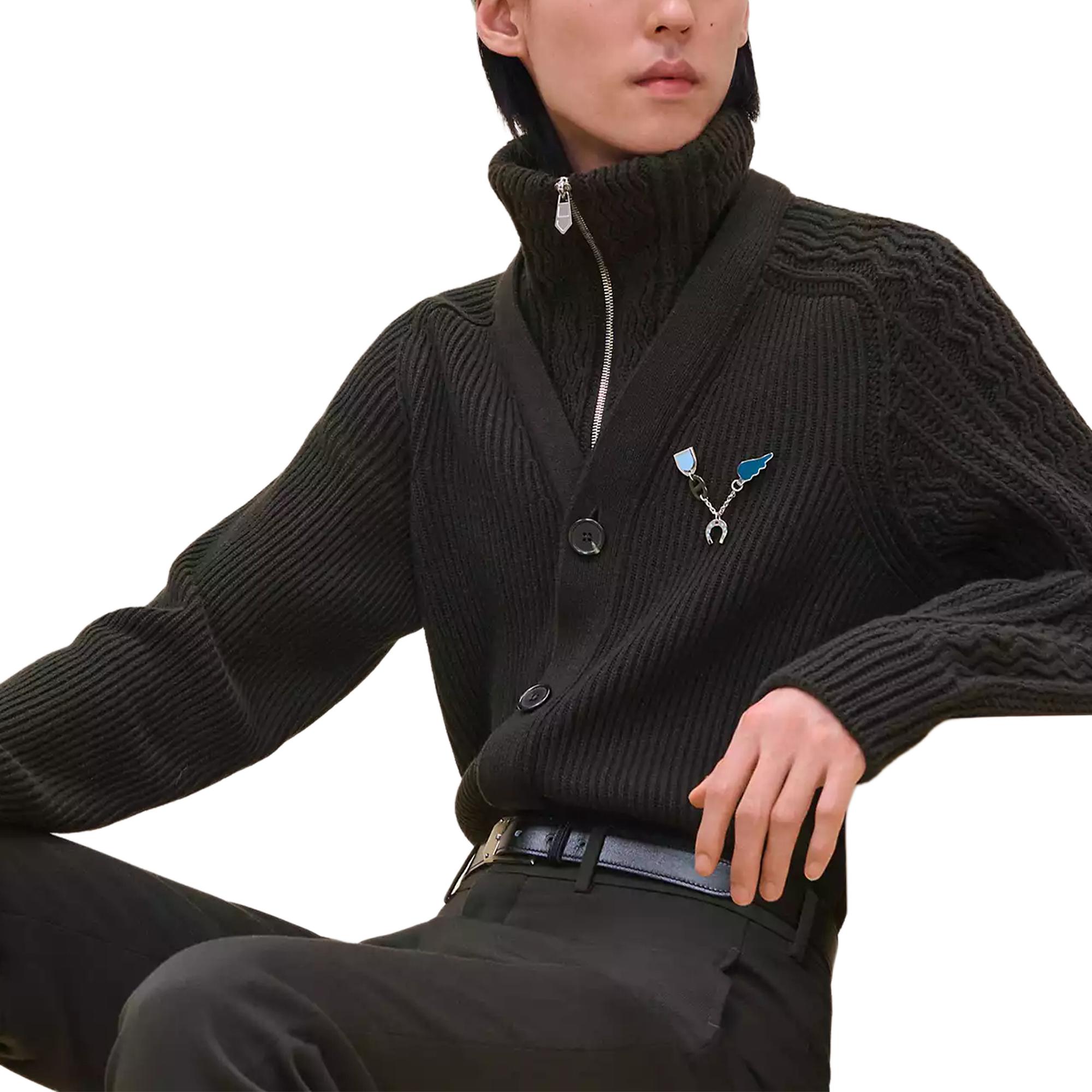 Shop 爱马仕 黑色羊绒长袖拉链开衫毛衣 H467290HA11