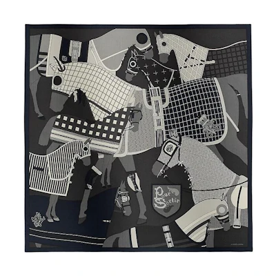 HERMES Black Cashmere Silk Scarf with Printed Design. H102590T 03