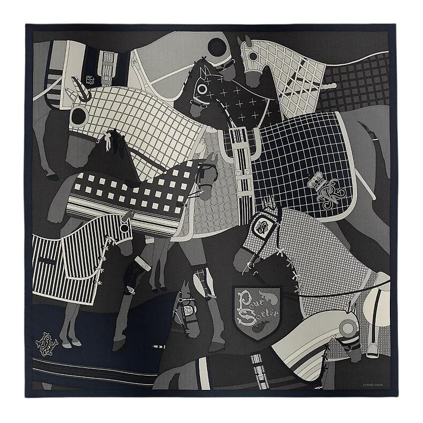 HERMES  Black Cashmere Silk Scarf with Printed Design. H102590T 03 圖 2