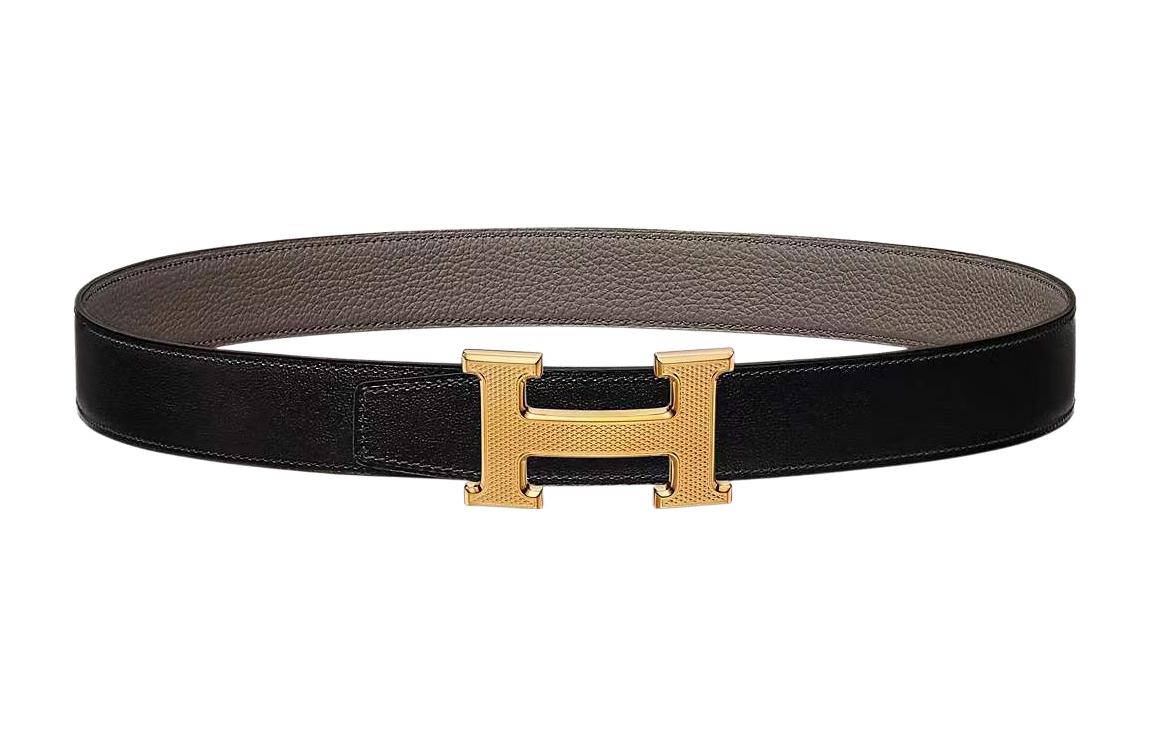 HERMES  Black/Grey Togo Leather H Belt Gold Buckle 3.2cm Width. H064540CC06-H073967CAAC 圖 2