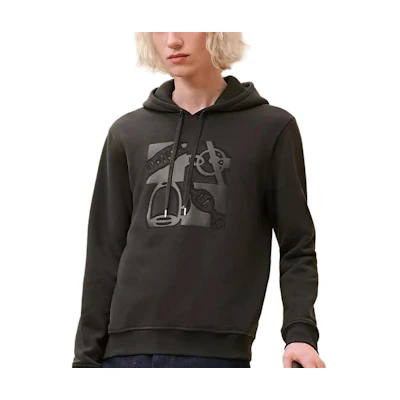HERMES Black Hoodie with Ribbed Cuffs and Printed Design H467820HA11