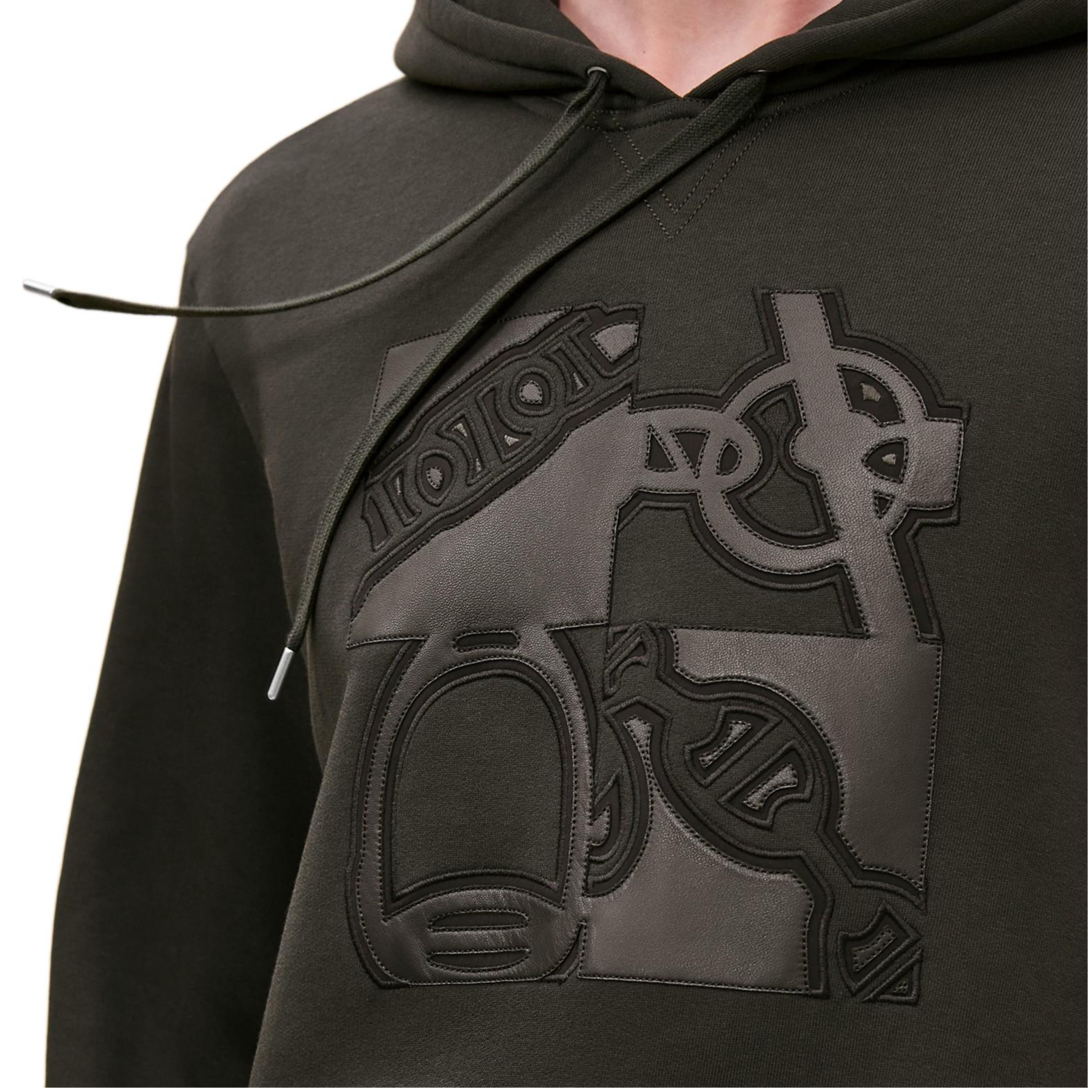 Shop 에르메스 블랙 후드티 리브 커프스 및 프린팅 디자인 H467820HA11