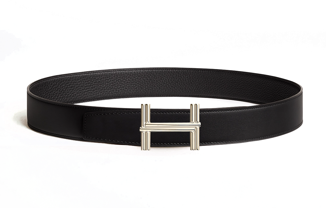 HERMES  Black Leather Belt, Brass Buckle, 3.8cm Width. H010639UQ2K-H075387CAAF090