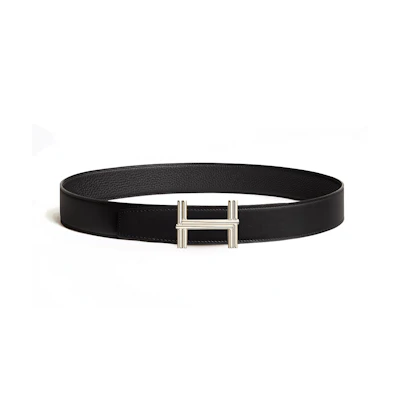 HERMES Black Leather Belt, Brass Buckle, 3.8cm Width. H010639UQ2K-H075387CAAF090