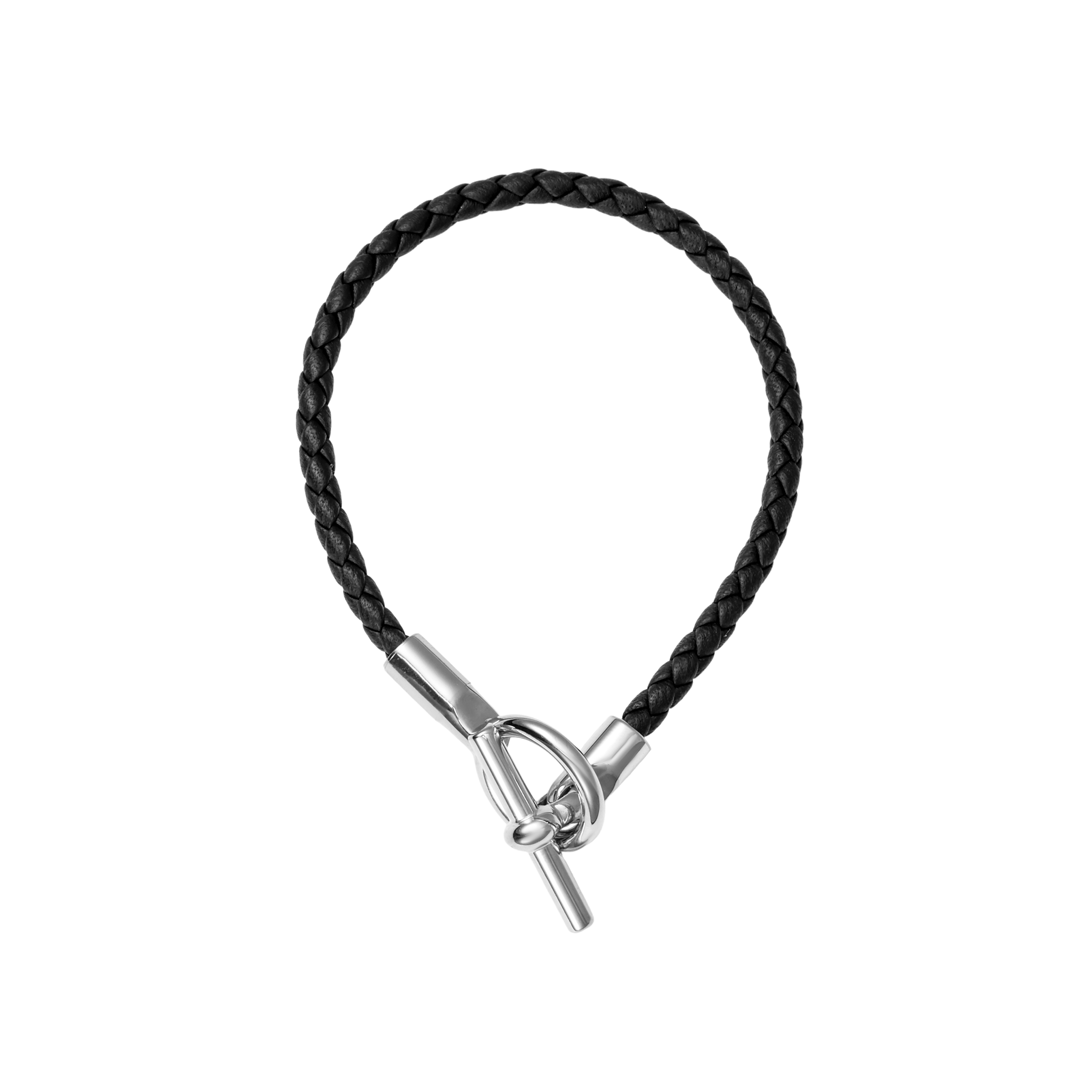 Order HERMES  Black Leather Braided Bracelet with Metal Accents. H077240FP89T6