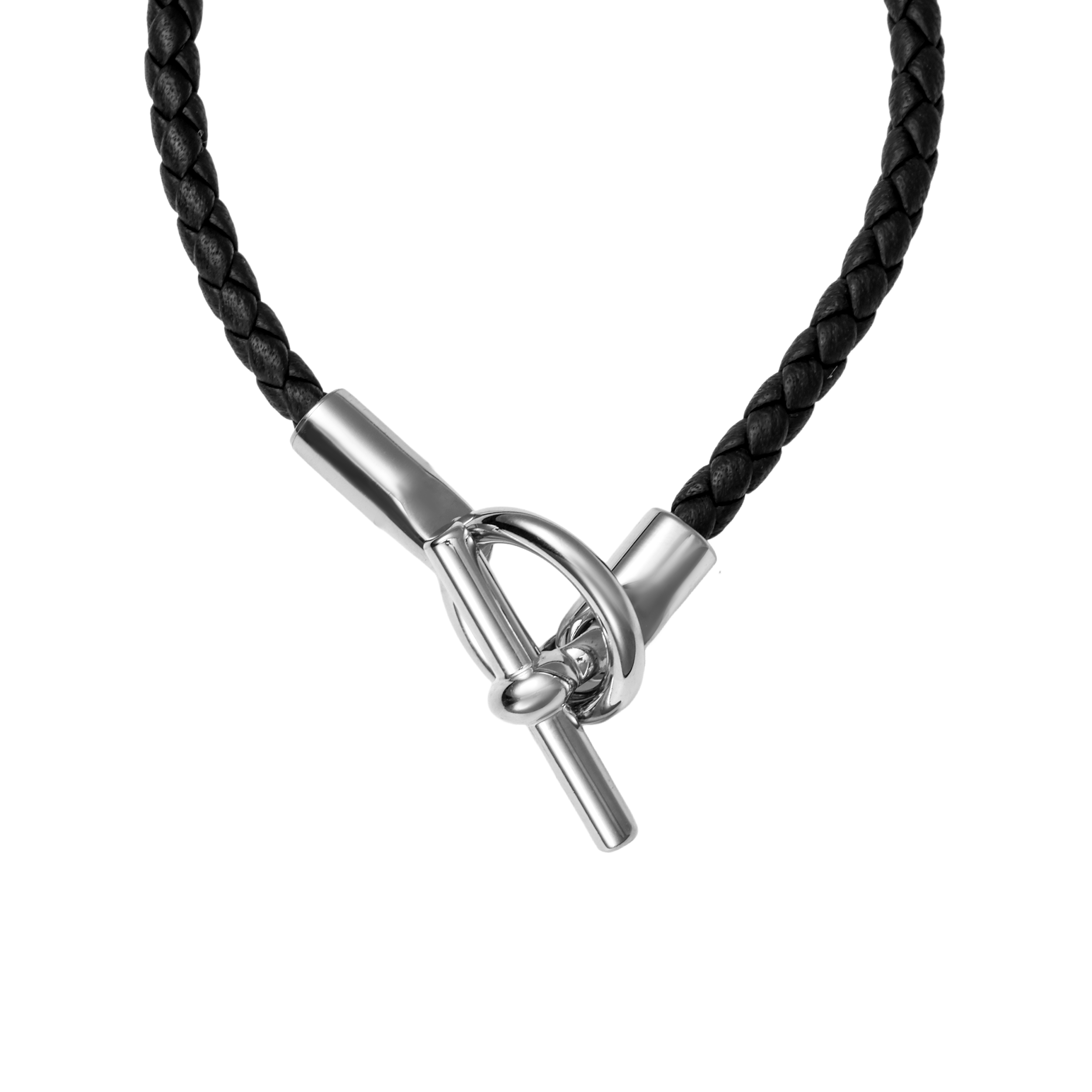 Lookbook HERMES  Black Leather Braided Bracelet with Metal Accents. H077240FP89T6