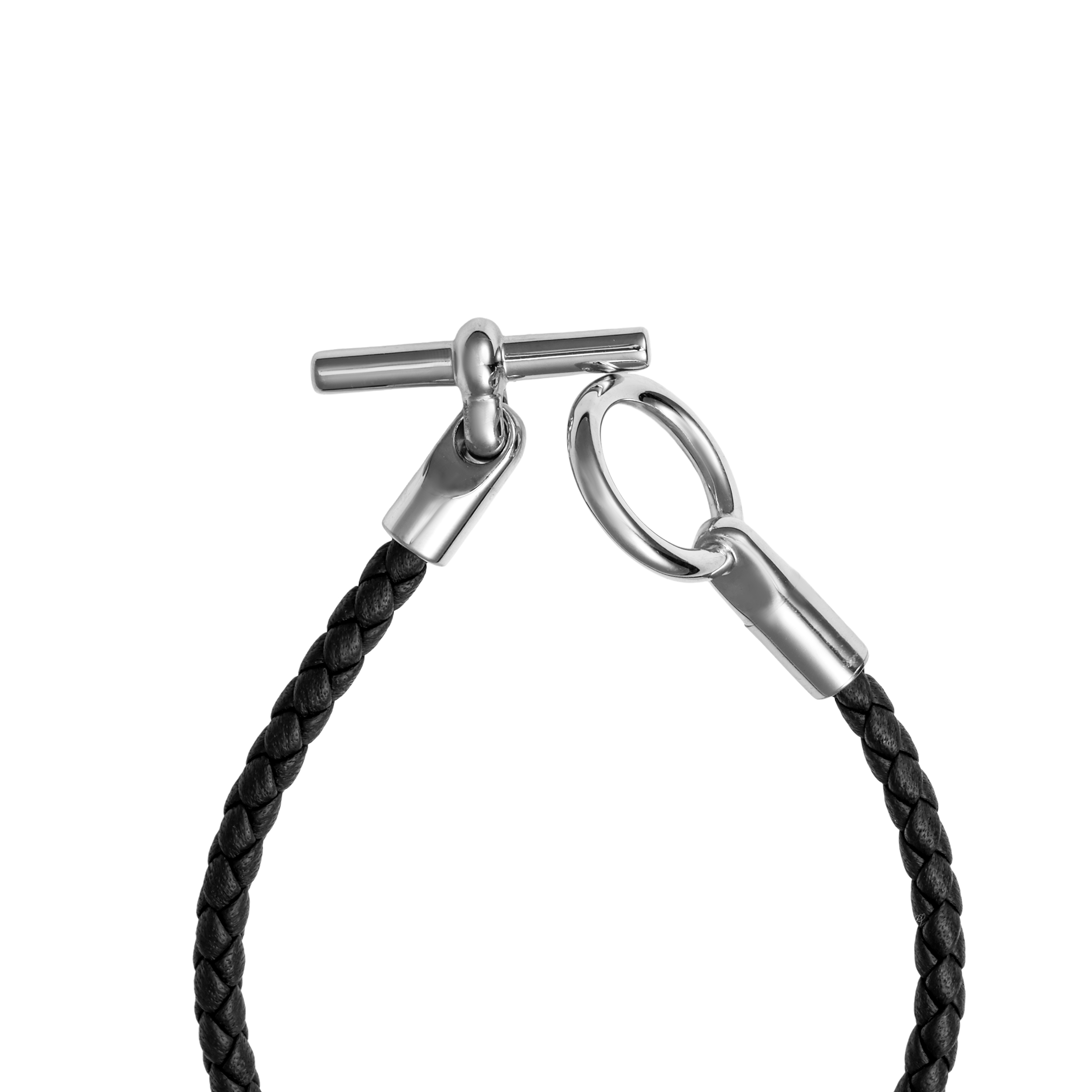 Shop HERMES  Black Leather Braided Bracelet with Metal Accents. H077240FP89T6