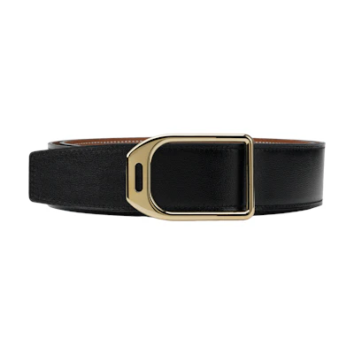 HERMES Black Metal Reversible Smooth Buckle Leather Belt 3.8cm Wide H010638UP2K-H077971CAAA110