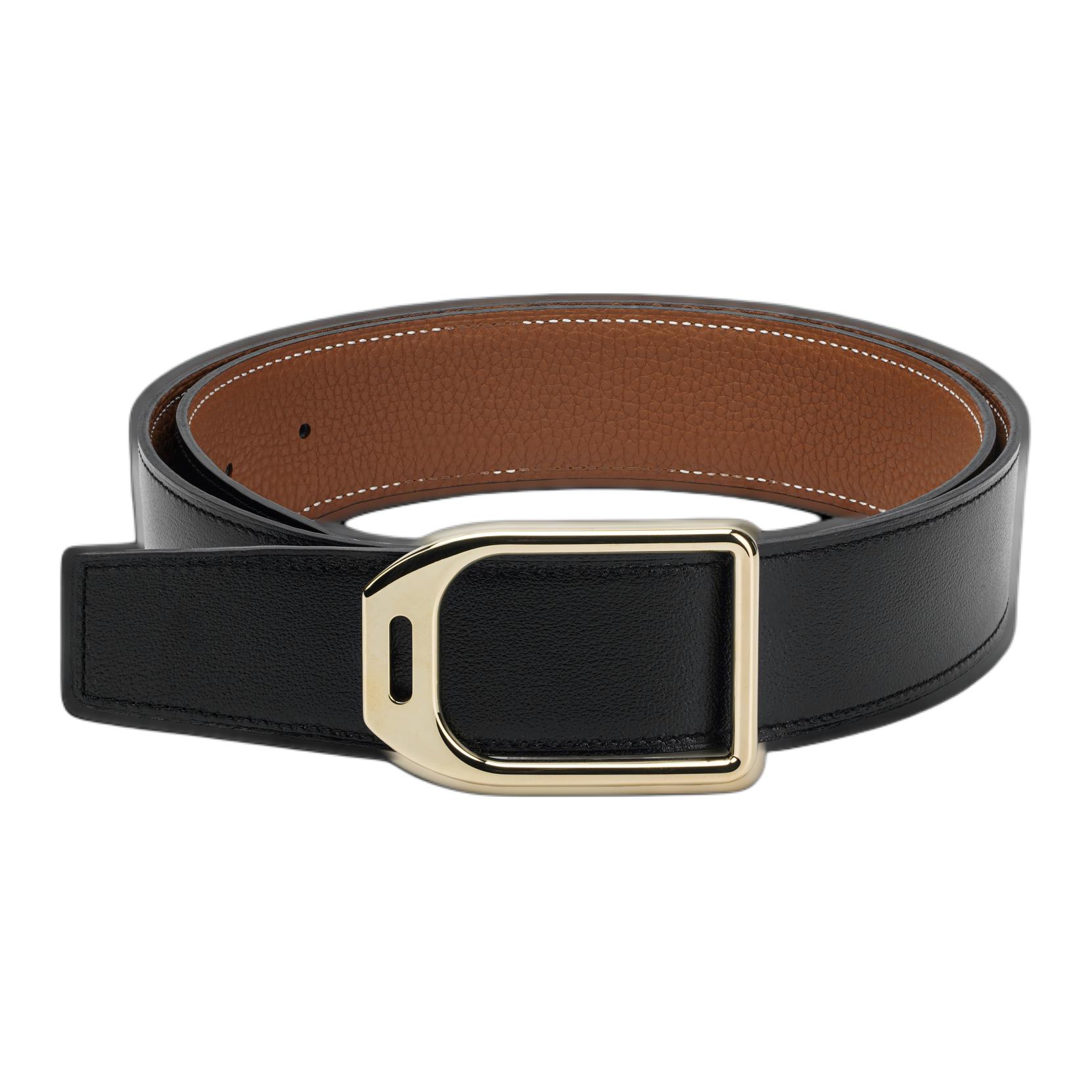 HERMES  Black Metal Reversible Smooth Buckle Leather Belt 3.8cm Wide H010638UP2K-H077971CAAA110 圖 3