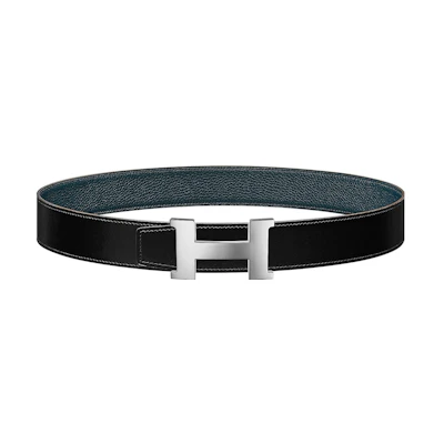 HERMES Black/Prussian Blue Leather Belt 3.8cm with Smooth Buckle. H074562CK05-H077971CAAE115