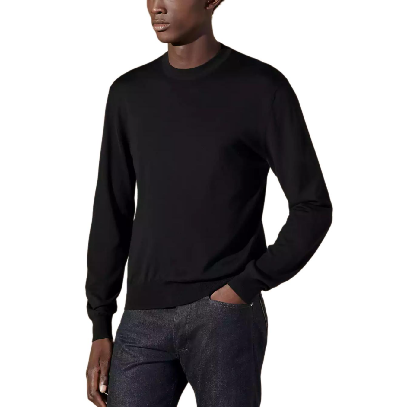HERMES  Black Ribbed Trim Crewneck Sweater H457175HA02
