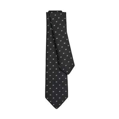 HERMES Black Silk Tie with Decorative Letter H Print H153821Tv06