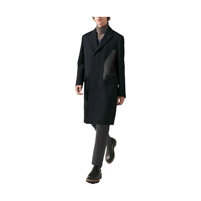 HERMES Black Solid Long Sleeve Single Breasted Coat H361220H70150