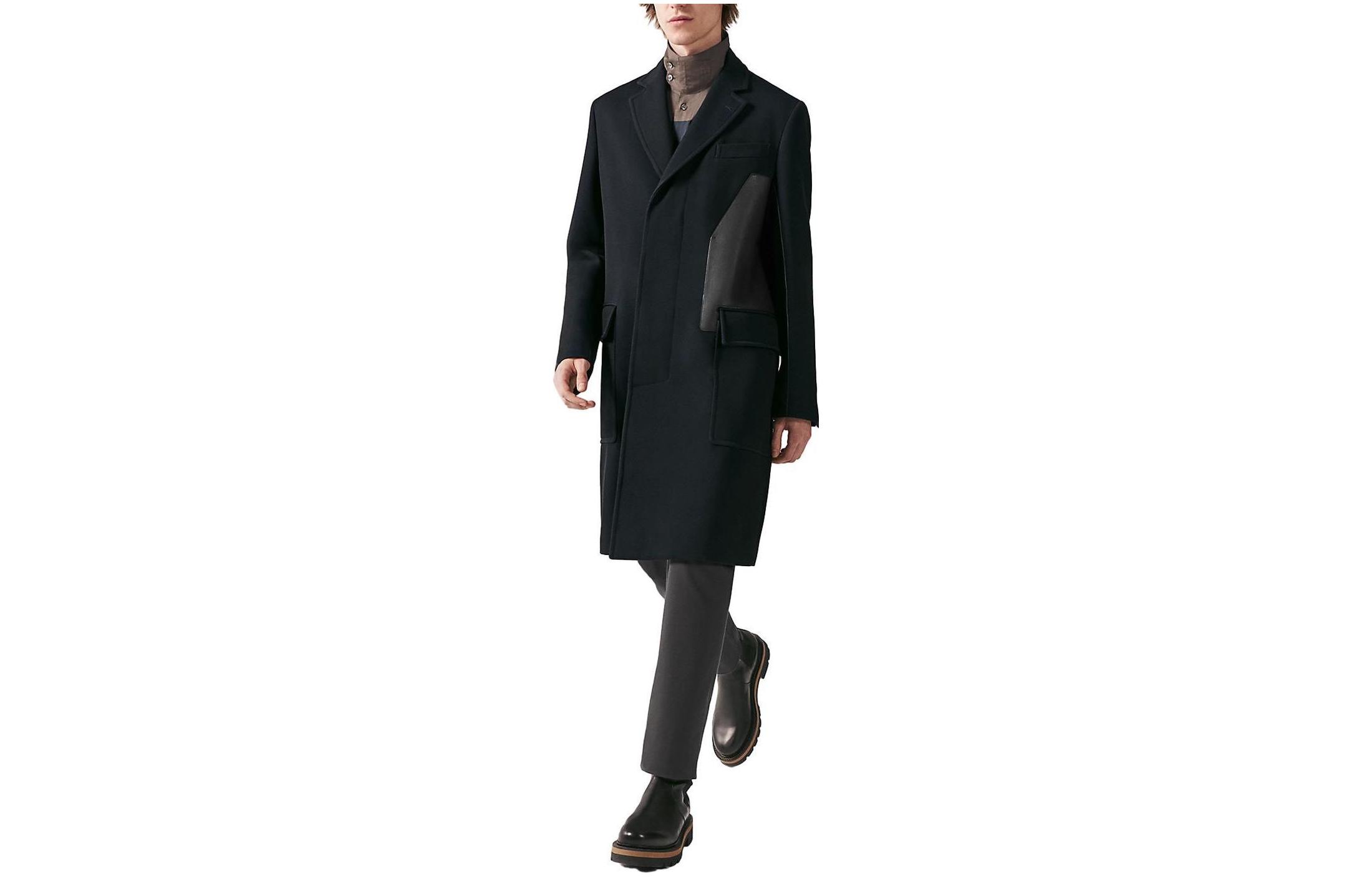 Order HERMES  Black Solid Long Sleeve Single Breasted Coat H361220H70150