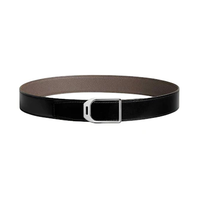 HERMES Black/Tin Grey Calfskin Leather Belt with Stirrup Buckle 3.8CM. H010638UK05H077971CAAG080