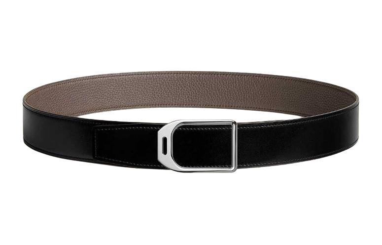 Order 爱马仕 黑色/灰锡色小牛皮腰带，马镫扣设计 3.8CM。 H010638UK05H077971CAAG080