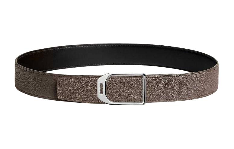 Lookbook 爱马仕 黑色/灰锡色小牛皮腰带，马镫扣设计 3.8CM。 H010638UK05H077971CAAG080