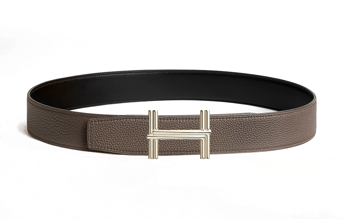 HERMES  Black/Tin Grey Leather Belt with Logo, Smooth Gold Buckle, 3.8cm Wide H010639UQ2K-H077971CAAG080 圖 3