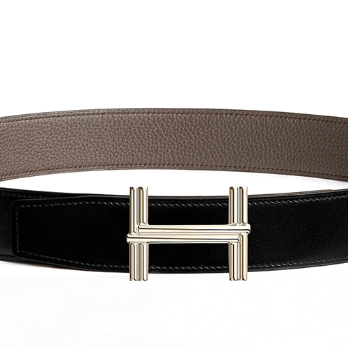 HERMES  Black/Tin Grey Leather Belt with Logo, Smooth Gold Buckle, 3.8cm Wide H010639UQ2K-H077971CAAG080 圖 4