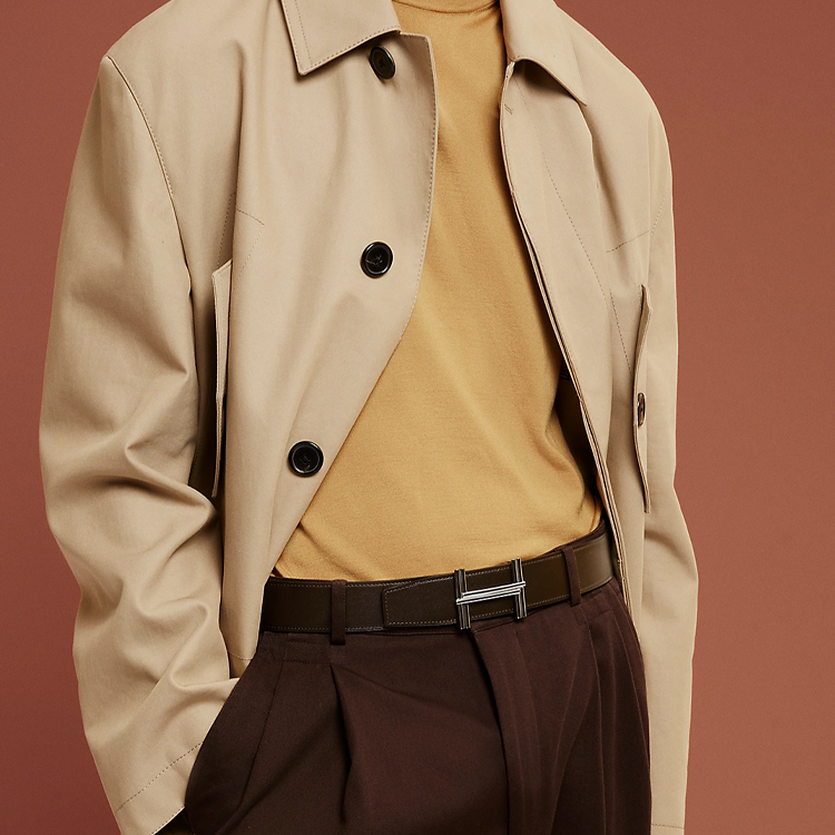 HERMES  Black/Tin Grey Leather Belt with Logo, Smooth Gold Buckle, 3.8cm Wide H010639UQ2K-H077971CAAG080 圖 5